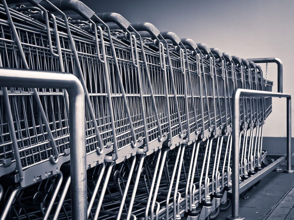 shopping carts representing a city-owned grocery store